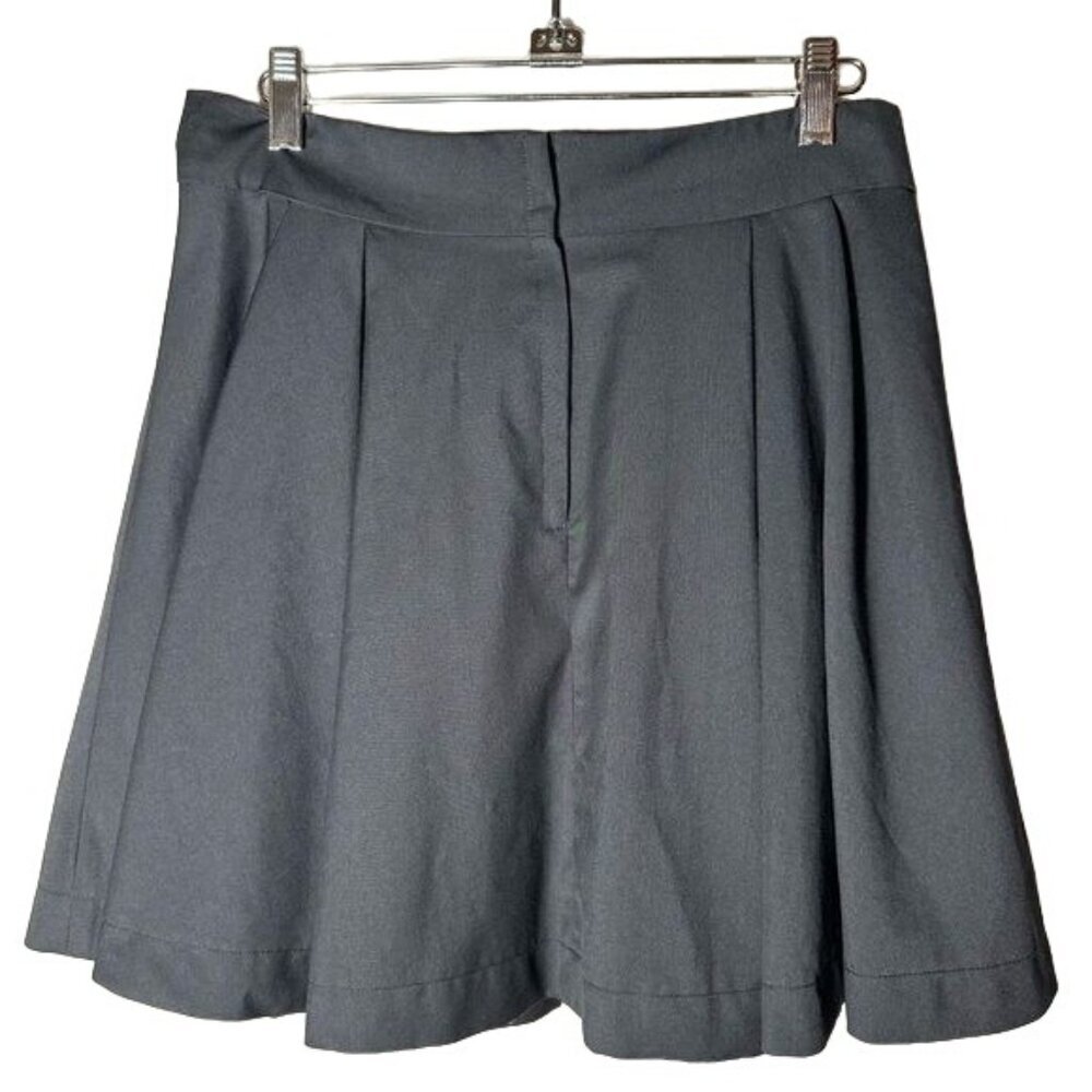 Twenty One Womens Sz L Pleaded Black Mini Midi Skirt Preppy Goth - Picture 2 of 6